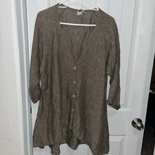 Match Point USA Linen Shirt Large  Button Up 3/4 Sleeve Blouse Brown