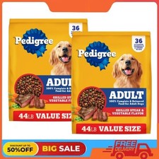 2 Pack Pedigree Complete Nutrition Dry Dog Food, Grilled Steak  Vegetable, 44lb