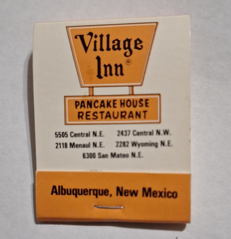 Village Inn Pancake House Restaurant Matchbook Albuquerque New Mexico Addresses