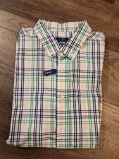 George Men's Size XL 46/48 Pink Green Plaid Short Sleeve Poplin Button-Up Shirt