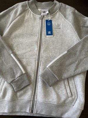 Adidas Mens Gray Fleece SST TT Sports Long Sleeve Full Zip Track Jacket Size M