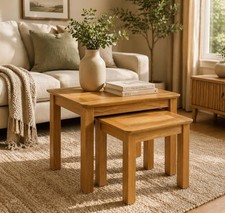 Langford Nest of 2 Tables – Rustic Oak Space-Saving Nesting Side Tables