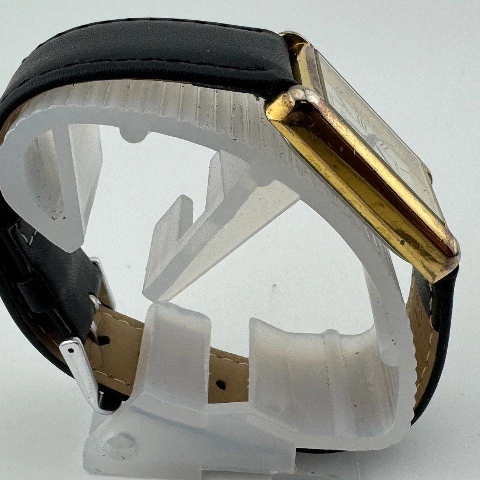 Reloj de Cuarzo Dinastía Japón De Colección Hombre Tono Dorado Rectángulo Cuero Romano Batería Nueva Foto 3 de 4