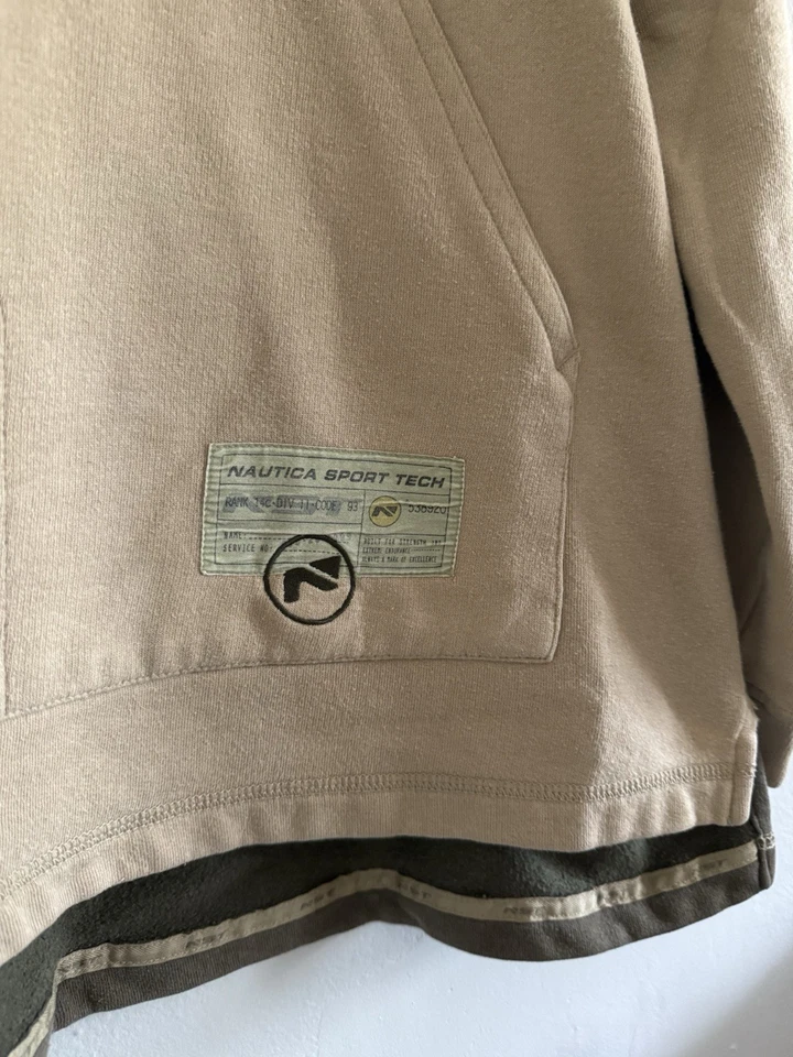 Moletom com capuz vintage anos 90 Y2K Nautica Sport Tech estilo militar bronzeado médio skatista folgado - Imagem 2 de 4
