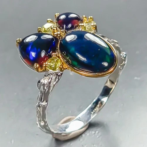 Vintage ring Natural Black Opal Ring 925 Sterling Silver Size 6.75 /R464565