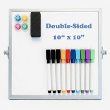 Small Dry Erase Board with Stand, 10" X 10" Double-Sided Desktop Whiteboard, Inc