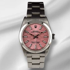 Rolex Oyster Perpetual 31mm Stainless Steel Pink Motif Dial Watch Ref 77080
