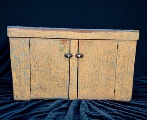 Antique Primitive Wood Zinc Lined Penna Dry Sink Mustard Paint Square Nails 