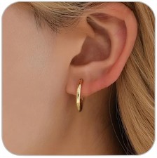 1 Pair 12mm Small Hoop Earrings for Women, Dainty 14K Gold Plated Huggie Hoop Ea