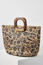 Beach bag Anthropologie Dominique jute Vacation Tote  Wood Handles
