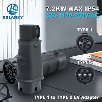 Kolanky EV Charger Adaptor 32A 7.2KW SAE J1772 Plug Type 1 To Type 2 Socket Conv