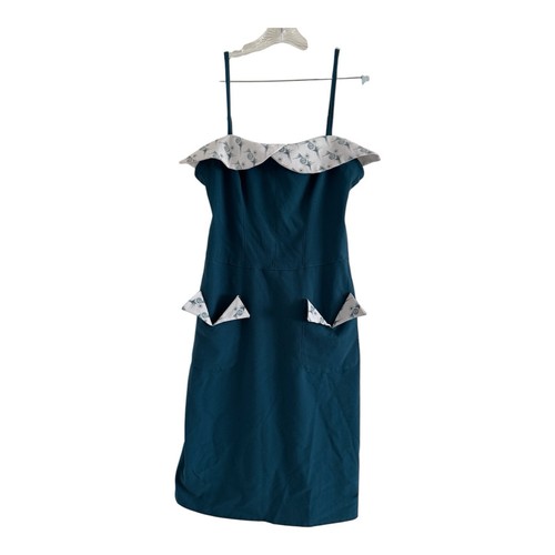 ROCK STEADY Women’s Dark Turquoise Blue White Rockabilly Wiggle Dress (LARGE)