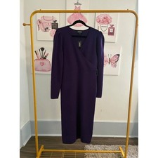 Express Purple Wrap V-Neck Puff Shoulder Midi Sweater Dress Medium NWT 07805341