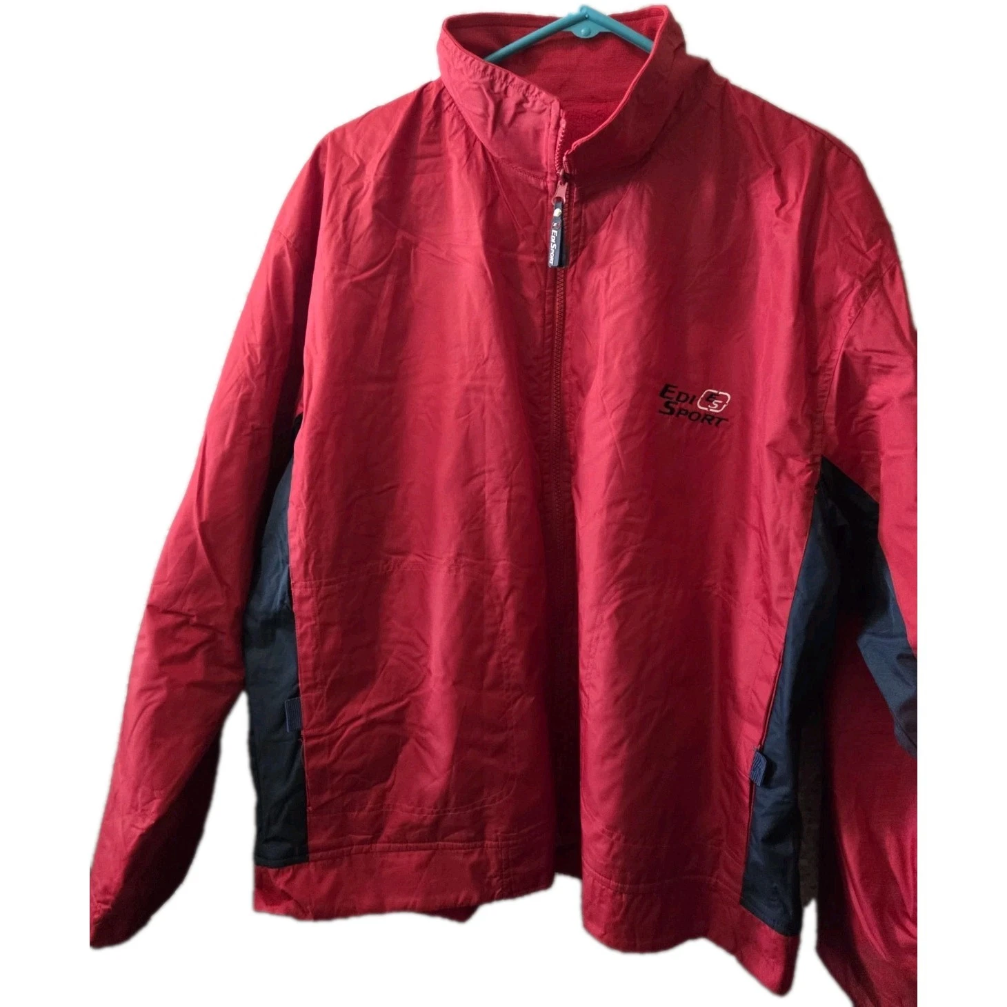 EDI Sport Red & Navy Fleece Lined Windbreaker Jacket Men’s XL Full Zip Outdoor