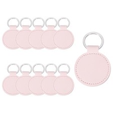 10 Pcs PU Leather Circle Laser Engraving Keychain Blanks Light Pink, 2" Dia. 