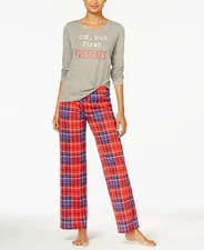 Jenni By Jennifer Moore Womens Top And Printed Fleece Pants Pajama Set Size L