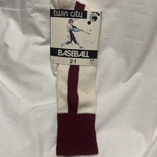 Twin City Red/White Ribbon Stirrup Baseball Socks Sz M 8 to 9 1/2 Made In USA