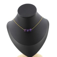 Halskette 3 Perlen Tigerauge Violett 8 Mm. Kette Stahl Golden Halskette Damen