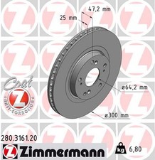 2x ZIMMERMANN Bremsscheibe COAT Z 280.3161.20 für HONDA CIVIC EP EU EV 7 Type
