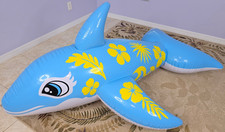 Huge 2-Meter-Long Bright Blue Floral Pattern Pool Toy Whale