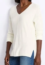 Stitch Fix Staccato Eyrwin V Neck Viscose Blend Tunic Sweater - Off White - M