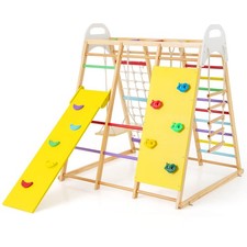 Costway 8-in-1 Jungle Gym Playset, Wooden Climber Play Set w/ Monkey Bars