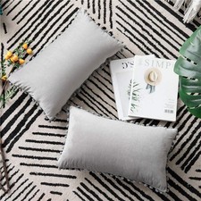 12''x20'' velvet pom-pom lumbar support throw pillow  7 colors soft  playful b