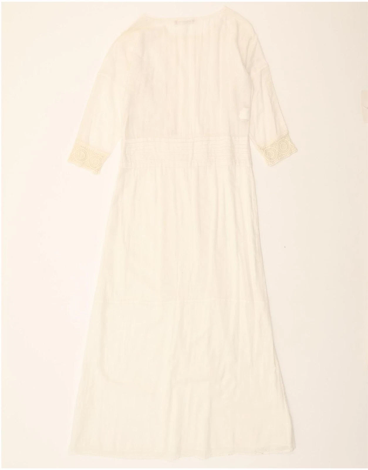 OFF WHITE Maxi abito donna STEFANEL manica 3 4 IT 42 bianco sporco medio cotone floreale BE11