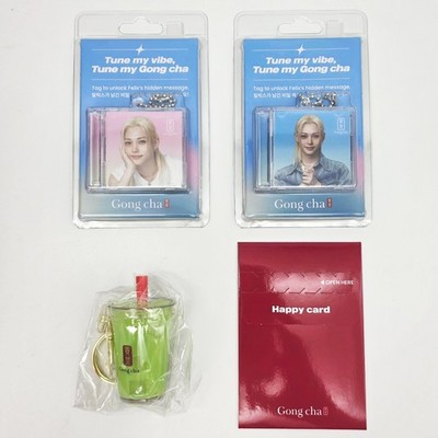 STRAY KIDS Felix x GONG CHA Official Voice Keyring Set Happy Card Matcha Limited