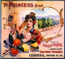 Corona Riverside The Princess Orange Lemon Citrus Fruit Crate Label Art Print