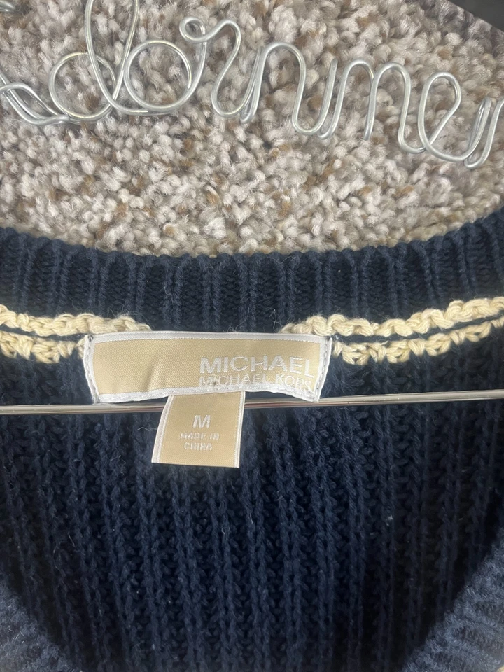 Vestido Suéter Michael Kors Azul|Vestido Marfil Rayas Manga Corta Cuello Para Mujer M Foto 2 de 4