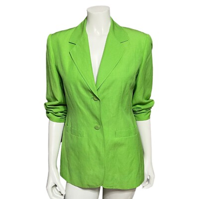 Classiques Entier Lime Green Silk Linen Blazer Women's Career