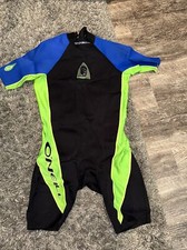 Vintage O'Neill Surfing Surf Wetsuit XL Mens Black Blue Lime Green Back Zipper