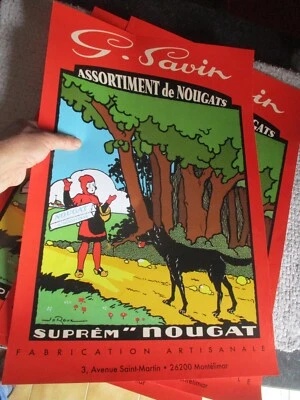Ancienne Affiche Nougat Montélimar G Savin ill Jo Roux Petit Chaperon Rouge Loup - Photo 1/4