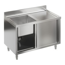 Stainless Steel 1.0 Bowl Catering Kitchen Sink Cabinet w/Sliding Doors& Platform