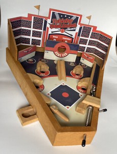 Tabletop Baseball Game - Wooden Stadium Pinball Style Desktop Sports Arcade Game