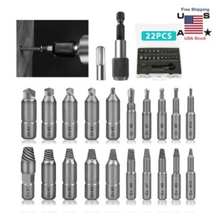 22Pcs Screw Extractor Set Removes Damaged Broken Bolts Stripped Screws Easy Out