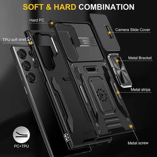 Military Grade Ring Holder Case with Camera Lens Cover for Samsung Galaxy S23 - Picture 4 of 7