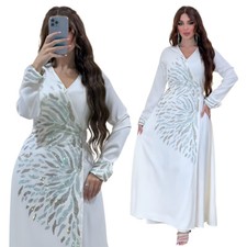 Rhinestone Muslim Women Kaftan Dubai Abaya Long Dress Moroccan Evening Caftan
