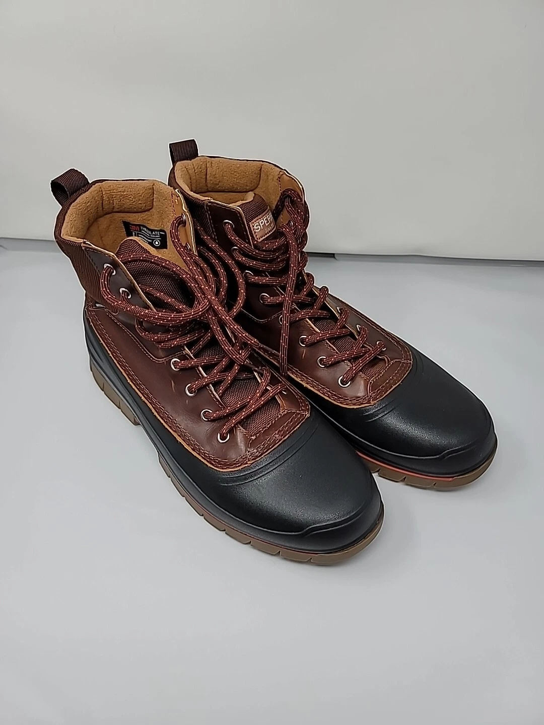Sperry Men's Cannon Winter Waterproof Boots Leather STS24398 Black Brown Size 12