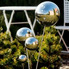 Stainless Steel Mirror Sphere Hollow Round Ball Polished Sliver Garden Ornament