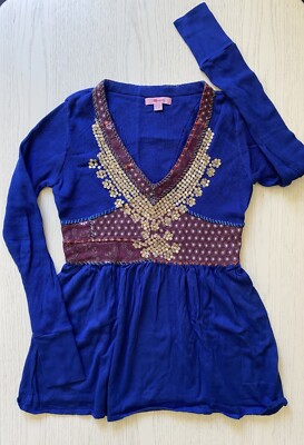 MONSOON (UK) Damen Patchwork STRICKKLEID lang PULLOVER 40/42 langarm BAUMWOLLE