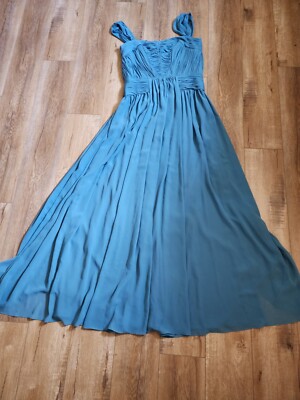 $338 VERA WANG BLUE Chiffon PLEATED LONG Maxi Dress GOWN 10 Sleeveless  Lined | eBay