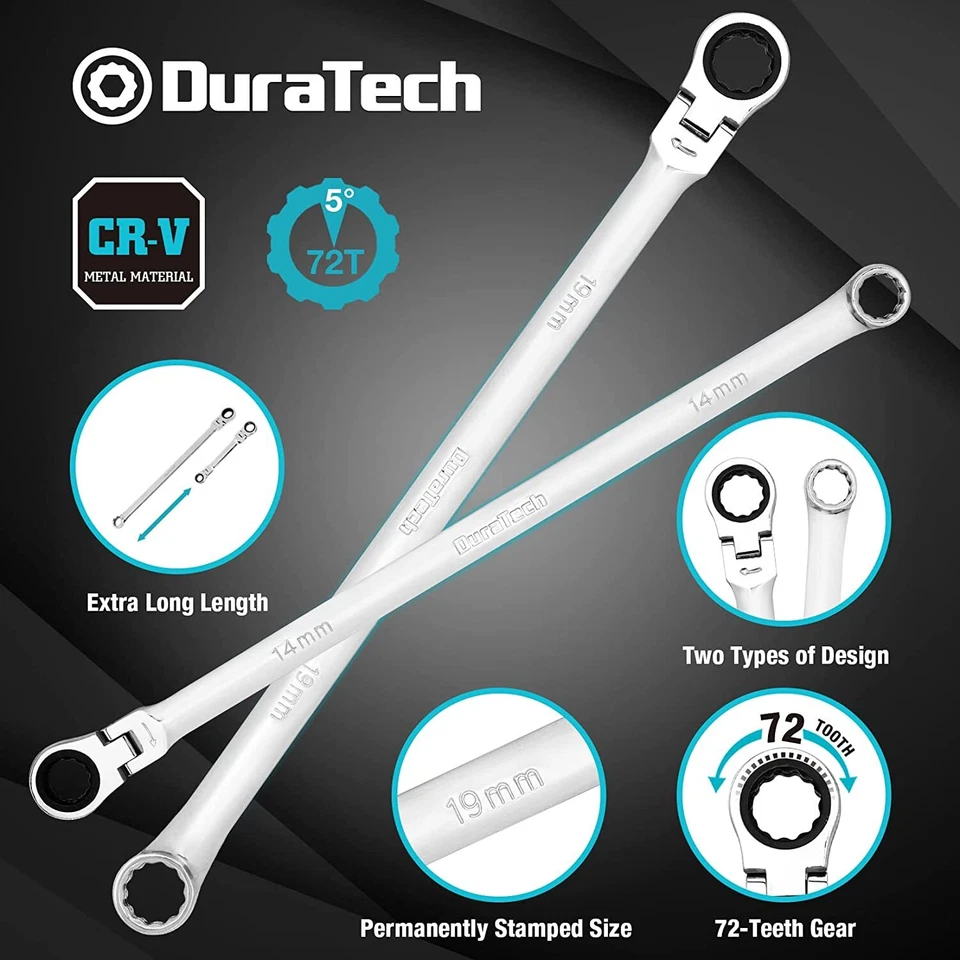 DURATECH 27PCS Extra Long Ratcheting Wrench Set Flex Head 8-22mm Socket Adapters - Image 3 of 4