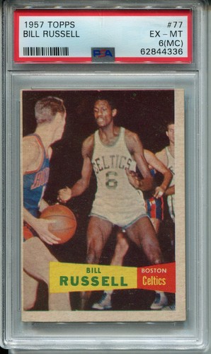 1957 Topps Bill Russell Rookie Card Graded PSA 6 EX MINT (MC) Basketball #77