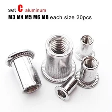 100x Assortment Kit Set M3M4M5M6M8 Flat Head Rivet Nut Insert Rivnut Nutsert