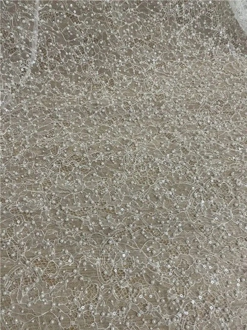 OFF WHITE Abito da sposa tessuto pizzo ricamo francese perline pesanti con perle Fabic