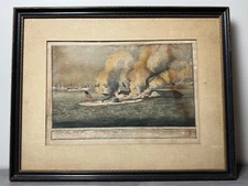 1862 Currier & Ives Civil War Lithograph ‘Monitor & Merrimac’ Ironclad Battle