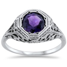 GENUINE AMETHYST 925 SOLID STERLING SILVER DECO ANTIQUE STYLE FILIGREE RING 248