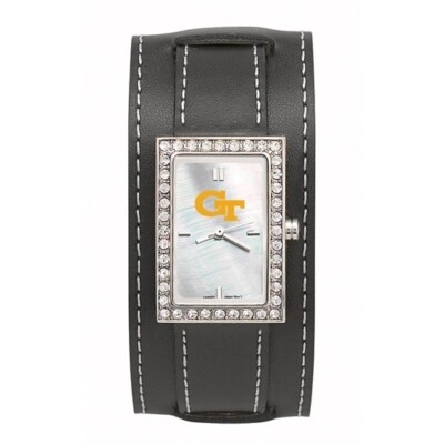 GEORGIA TECH Women''GT'' STARLETTE WIDE BLK LEA WATCH Style GT121 $100.80
